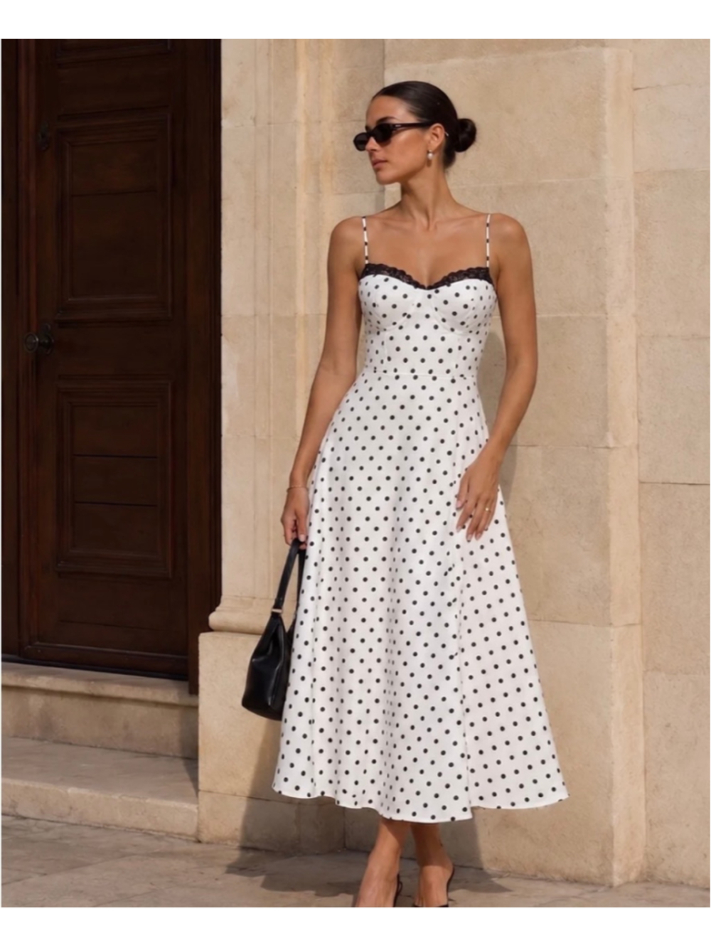 Commense Polka Dot Corset Style Midi Dress Size S Cotton Minimalist Euro Trad